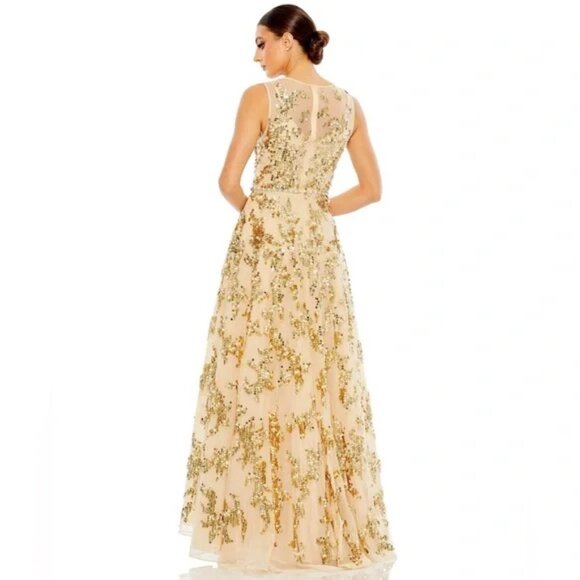 Mac Duggal 10953 Nude Gold Embellished Beaded Jewel Neckline Ball Gown 8 $1200 - Picture 2 of 8